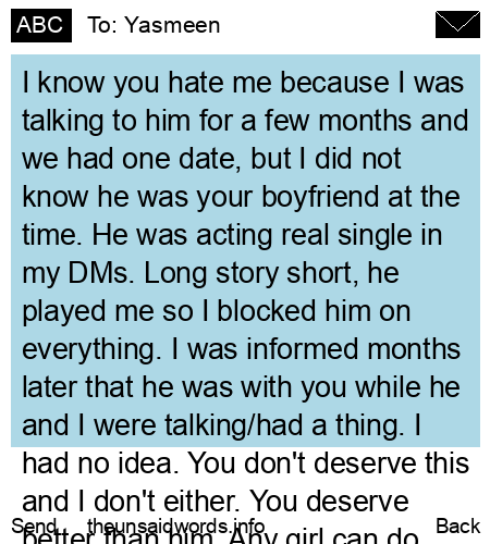 unsent message to Yasmeen