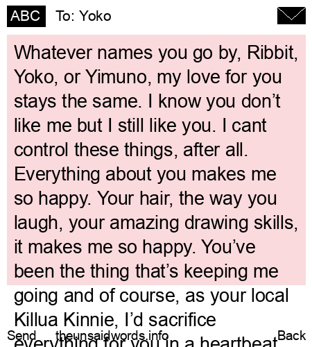 unsent message to Yoko
