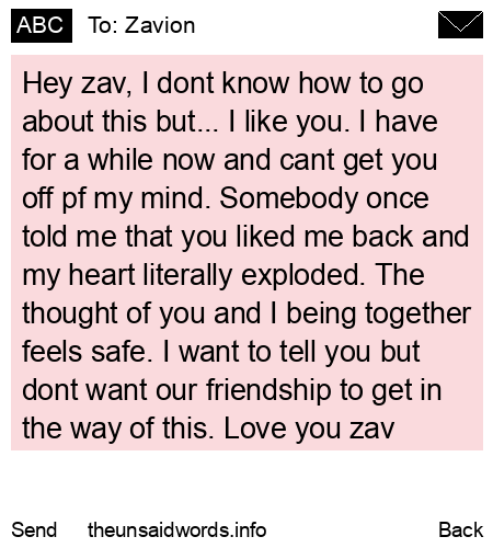 unsent message to Zavion
