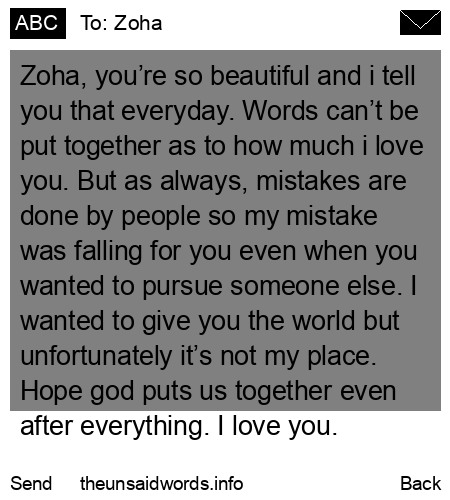 unsent message to Zoha